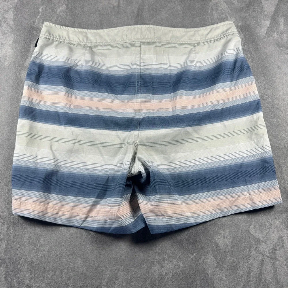 Original Penguin Men's Striped Swim Trunks Blue Grey Peach Size 36 Mesh Lined 6